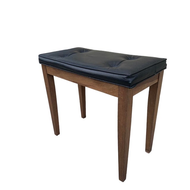 1960s Walnut and Leather Music Bench | Chairish