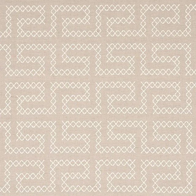 Schumacher A Maze Embroidery Fabric in Sand For Sale