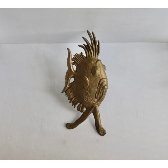Mid-Century Modern S. Lascoux Brass Finish Large Fish Wall Sculpture Mid-Century Vintage For Sale - Image 3 of 15