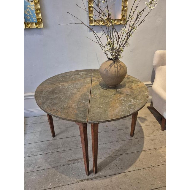 A pair of half moon / demi lune tables with original marbled top (painted to look as marble, typical for Allmoge), Swedish...