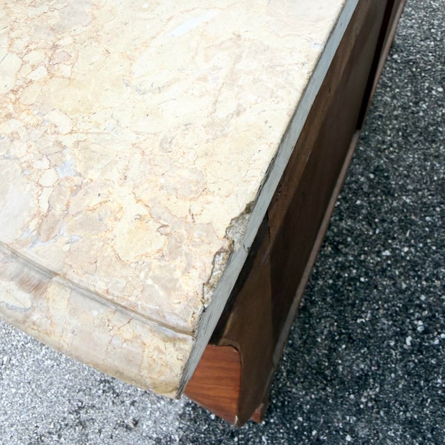 French Style Wood Inlaid Marble Top Bombe Sideboard For Sale - Image 11 of 11