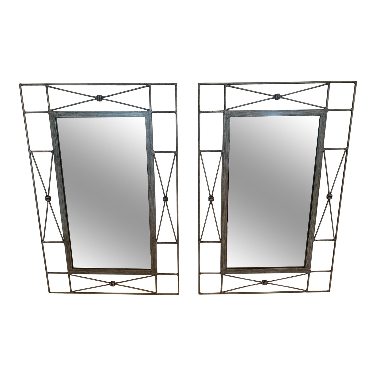 Iron Contemporary Industrial Wall Mirrors A Pair Chairish