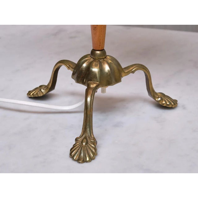 Metal Edvard Hagman Table Lamp in Brass, Elm and Vermillion Shade, Sweden, 1940s For Sale - Image 7 of 12