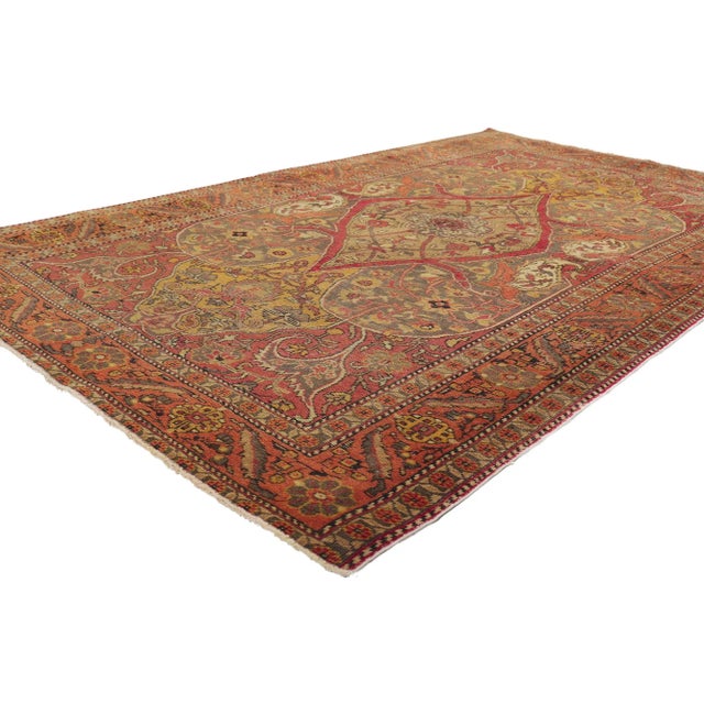 50572 Distressed Vintage Turkish Sivas Rug, 04'07 x 07'07. Get ready to swoon over this woolen wonder. With its rustic...