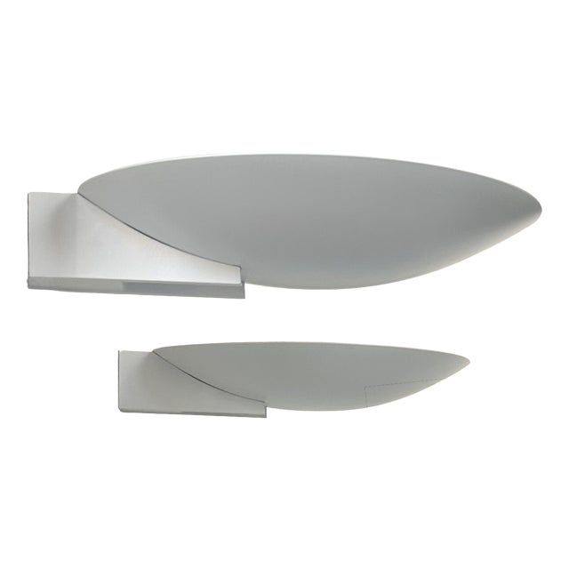 Vintage Modernist Wall Lights in White Lacquered Metal from Disderot, France, 1970, Set of 2 For Sale