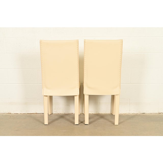 Mario Bellini Style Italian Modern Cream Leather Wrapped High Back Dining Chairs, Set of Four For Sale - Image 12 of 13