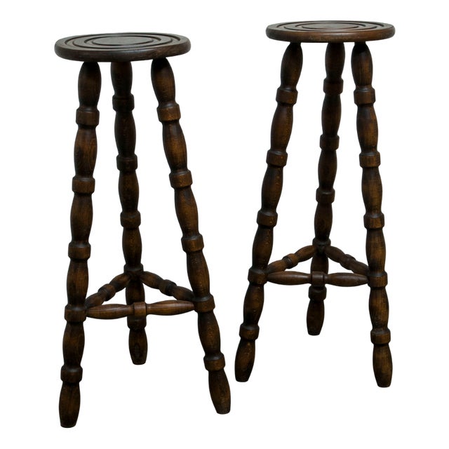 Wood Stools in the style of Charles Dudouyt, 1960s, Set of 2 For Sale