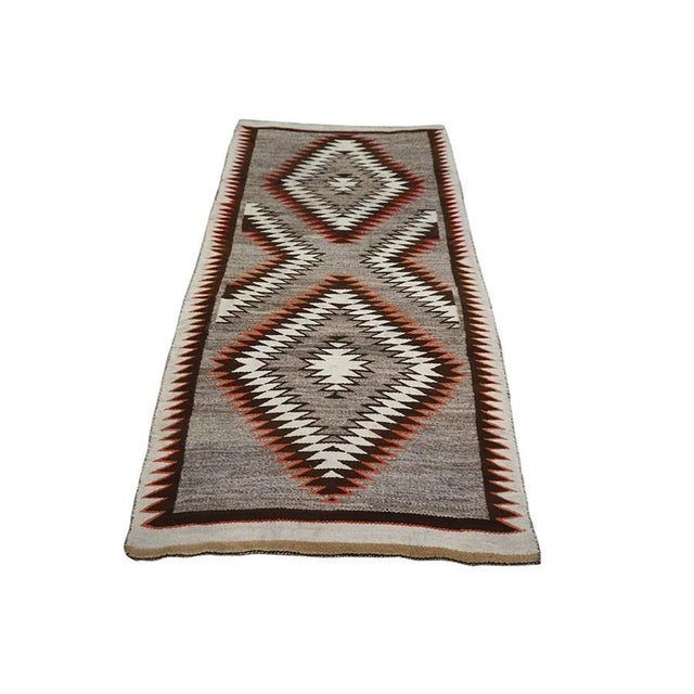 Textile 1920s Gray Antique Tribal Geometric Design Navajo Flat Woven Native American Rug For Sale - Image 7 of 9
