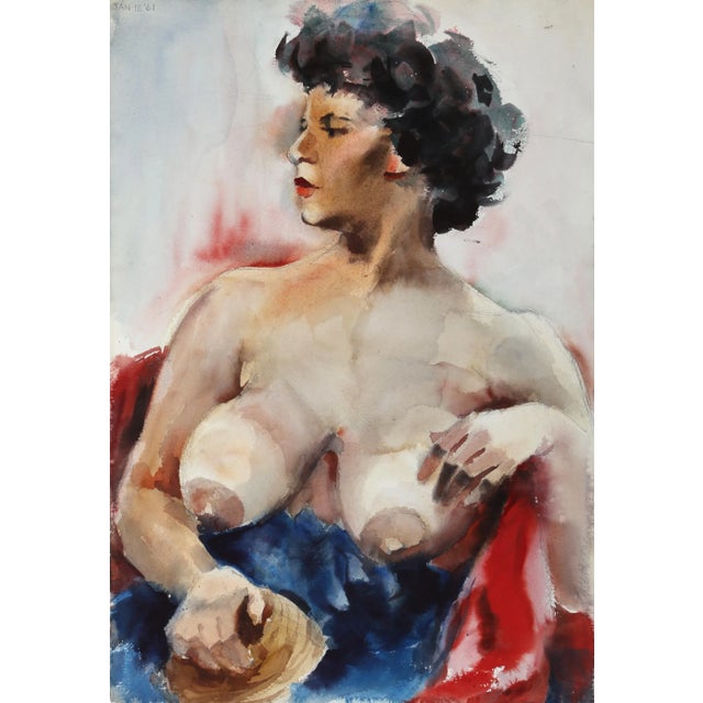 Figurative 1960s "Seated Nude P5.23" Watercolor Painting by Eve Nethercott For Sale - Image 3 of 3