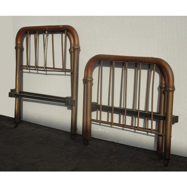 Vintage French Country Brass Copper Twin Headboards Footboards Bed