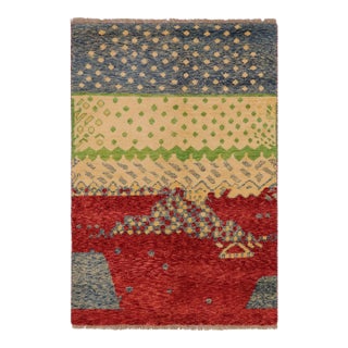 Modern Balochi Red/Blue Wool Rug - 3'0''x4'11'' For Sale