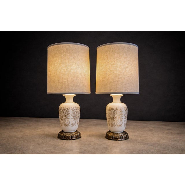 White Vintage Table Lamps With Rose Motif, Unknown, 1960s - a Pair For Sale - Image 8 of 8