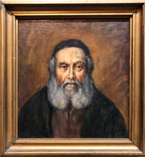 Charles Hannaford, Judaica "The Rebbe'" European Hasidic Rabbi Portrait Oil Painting