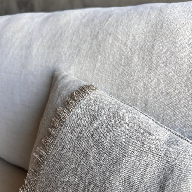 Slipcovered Slope Arm Sofa in Stone Washed Greige Linen With Down Cushions For Sale - Image 9 of 10