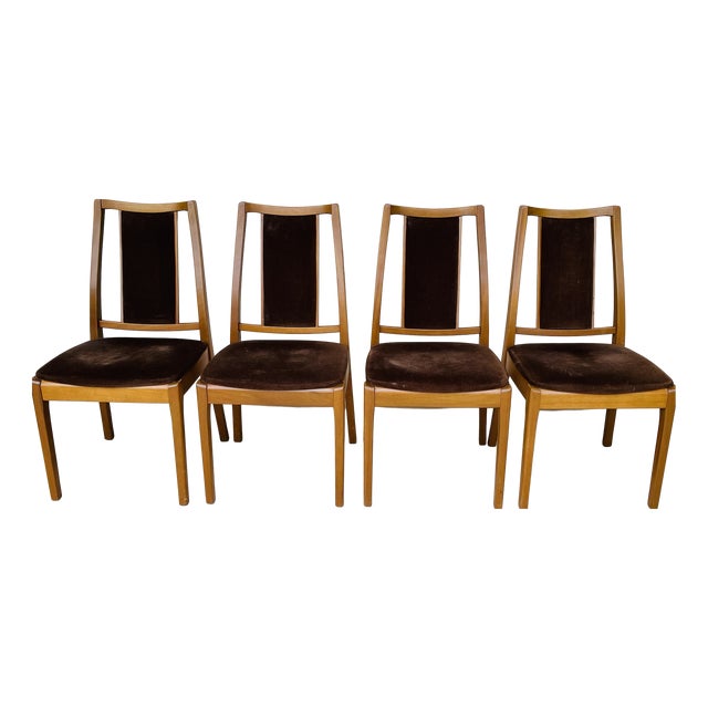 Vintage Wooden and Velvet Dining Chairs from Nathan, 1960s, Set of 4 For Sale
