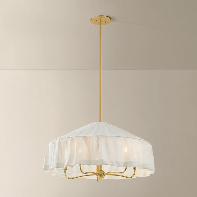 Contemporary Mitzi Shivonne 34 in. 5 Light Pendant in Aged Brass Finish For Sale - Image 3 of 8