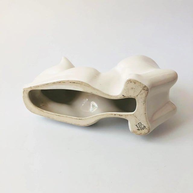 Large Vintage White Ceramic Cat by Elpa Alcobaca Portugal For Sale - Image 9 of 10