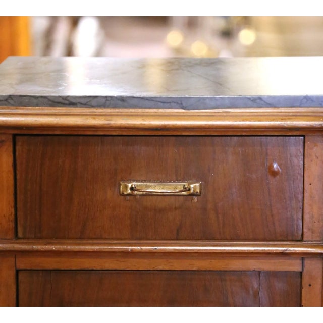 Pair of 19th Century French Louis Philippe Walnut Marble-Top Bedside Cabinets For Sale - Image 4 of 9
