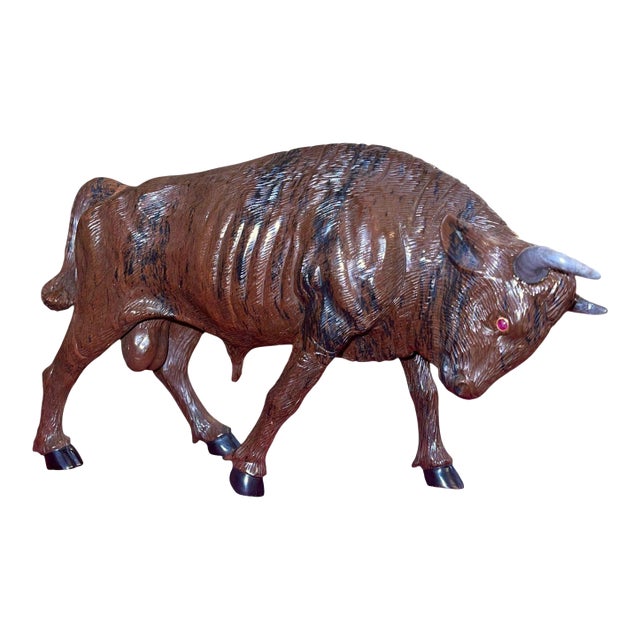 Manfred Gettman Attrib. Brown & Black Obsidian Bull Sculpture. Germany, 20th C. For Sale
