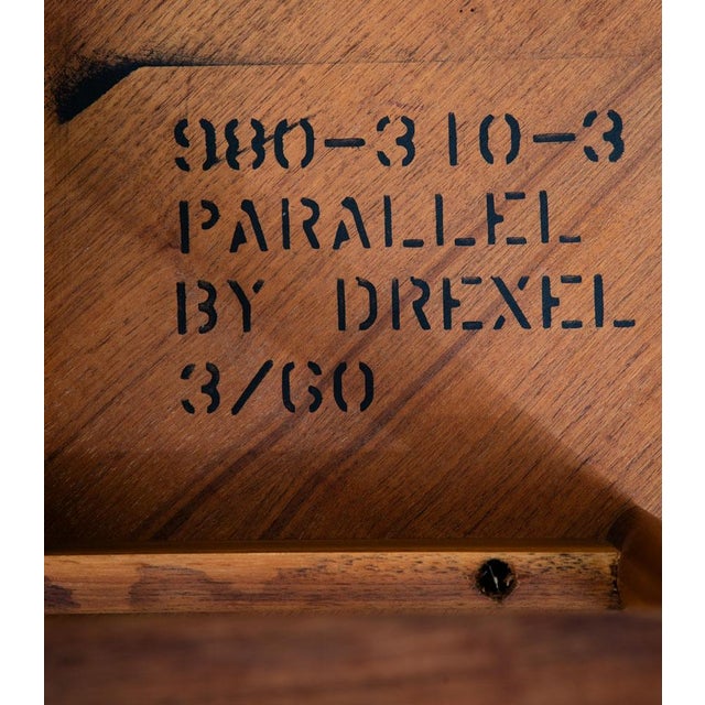 1960s Mid Century Modern Side Table Set End Round Drexel Parallel 2 Walnut Nightstands For Sale In Sacramento - Image 6 of 12