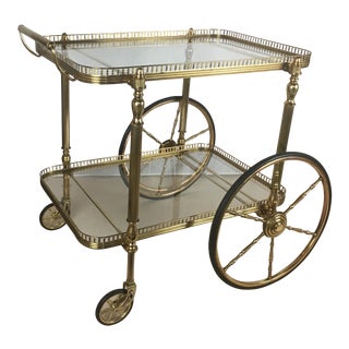 Neoclassical French Brass Bar Cart, Circa 1940 For Sale