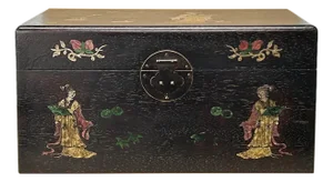 Oriental Mother of Pearl Dark Brown Wood Small Trunk Chest Box
