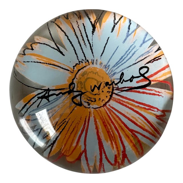 1990s Andy Warhol Rosenthal Daisies Collection /Blue Paperweight 3.35”, 487g Orig Box For Sale