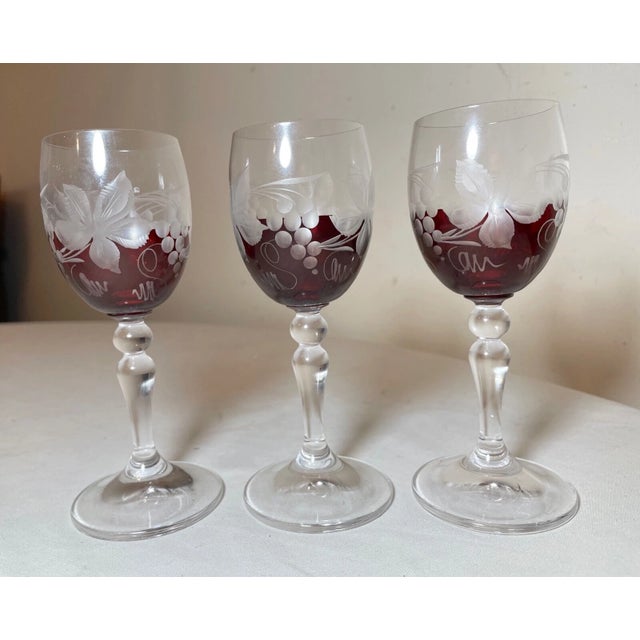 1940s 1940s Antique Cut to Clear Crystal Glass Shot Cordial Glasses W/ Stems -Set of Three For Sale - Image 5 of 10