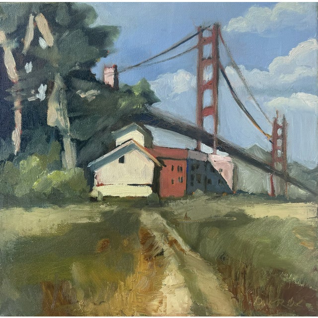 Textile Oil Painting on Canvas Landscape by Danka Krol, San Francisco, Golden Gate Bridge For Sale - Image 7 of 8
