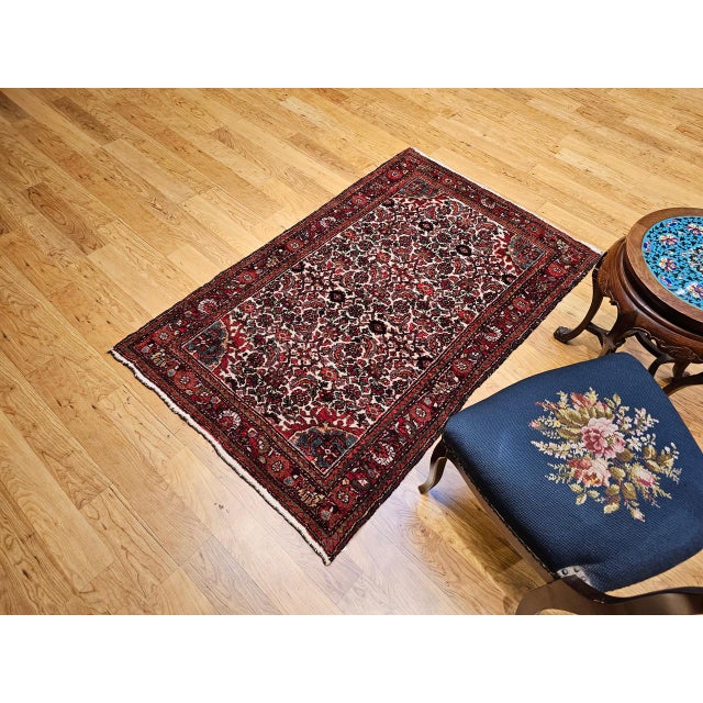 Vintage Persian Malayer Area Rug, Hand-Knotted Wool, Geometric Pattern, 3x5, Ivory & Red For Sale - Image 12 of 13
