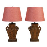 Pair of Asian Urn Form Gilt Table Lamps For Sale