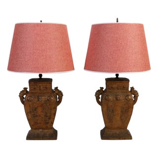 Pair of Asian Urn Form Gilt Table Lamps For Sale