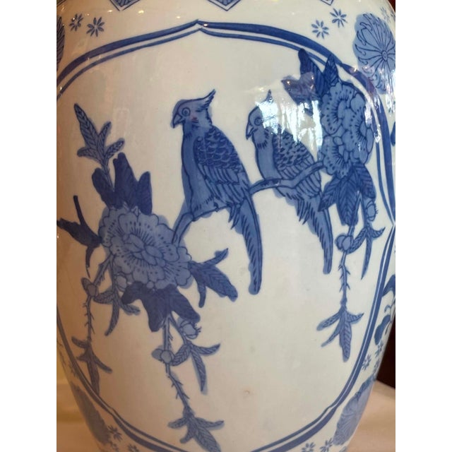 Ceramic Blue and White Chinoiserie Tall Vase For Sale - Image 7 of 9