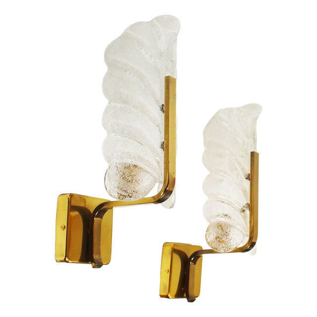 Brass and Glass Wall Lamps by Carl Fagerlund for Orrefors, 1970s, Set of 2 For Sale