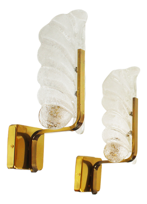 Brass and Glass Wall Lamps by Carl Fagerlund for Orrefors, 1970s, Set of 2