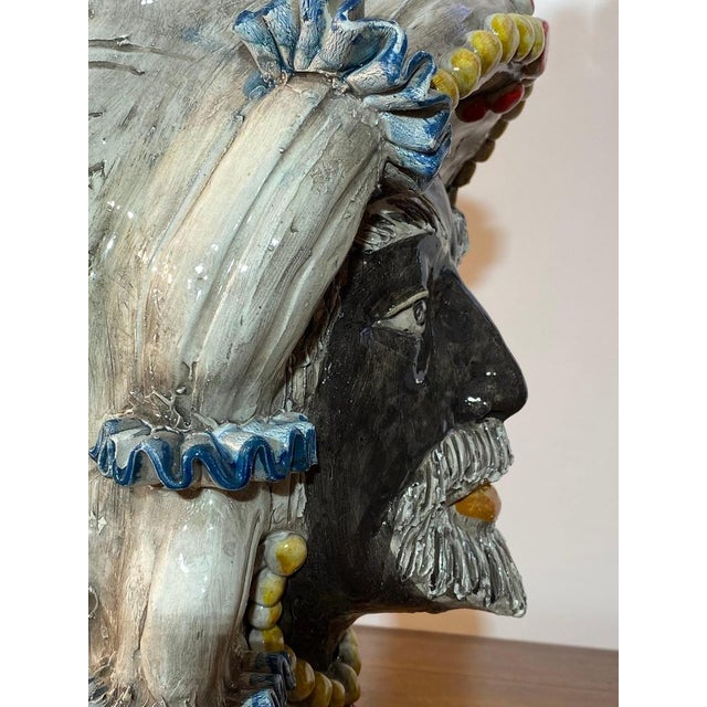 Sicilian Ceramic Heads from Caltagirone, Set of 2 For Sale - Image 12 of 18