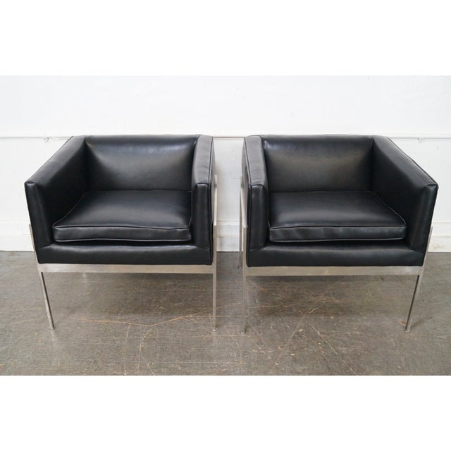 Knoll Chrome Black Leather Lounge Chairs A Pair Chairish