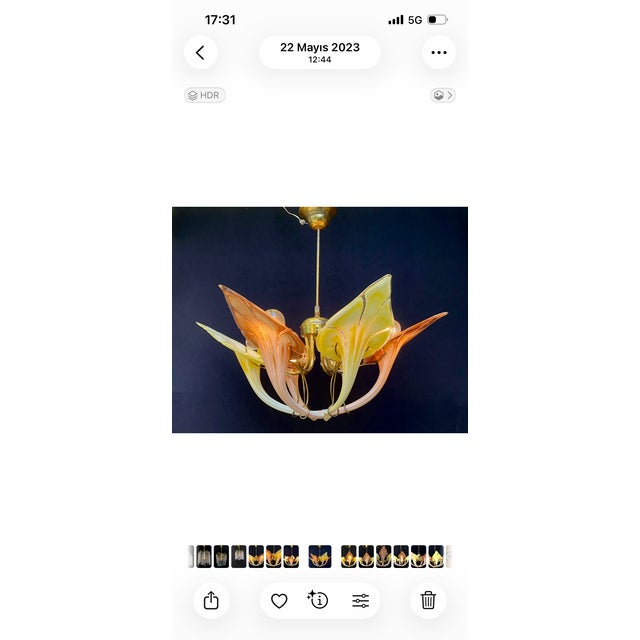 Mid 20th Century Italian Murano Style Art Glass Leaf Chandelier in Amber and Brown – 6 Light For Sale - Image 9 of 9