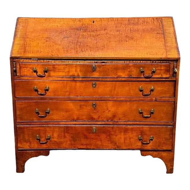 Antique Chippendale New England Tiger Maple & Cherry Slant Lid Desk Circa 1780 For Sale