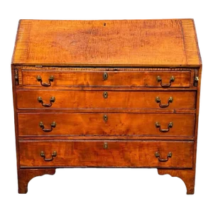 Antique Chippendale New England Tiger Maple & Cherry Slant Lid Desk Circa 1780