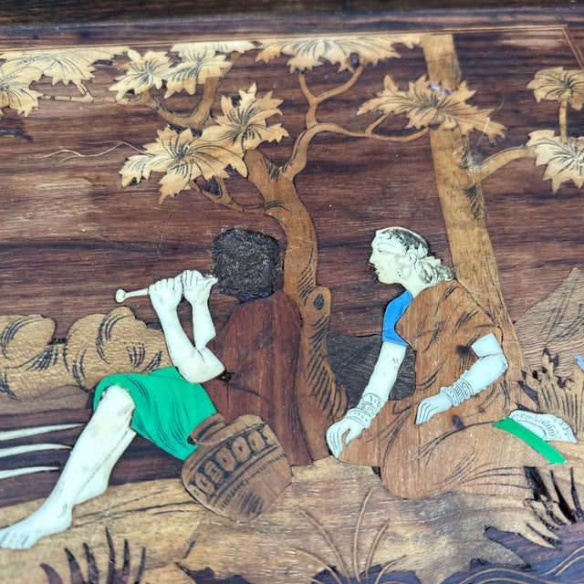 Brown 1970s Wooden Carved and Painted Tray For Sale - Image 8 of 11