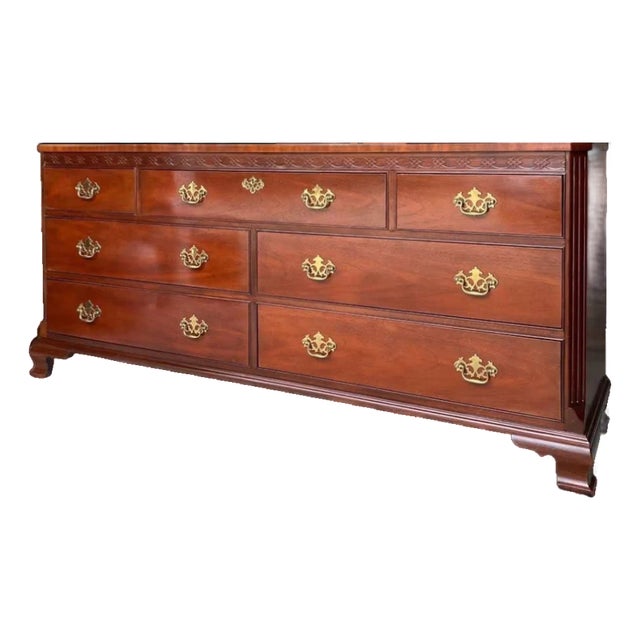 Baker Furniture Company Grand Rapids Chippendale Georgian 72” Credenza or Long Dresser Vintage Late 20th Century For Sale