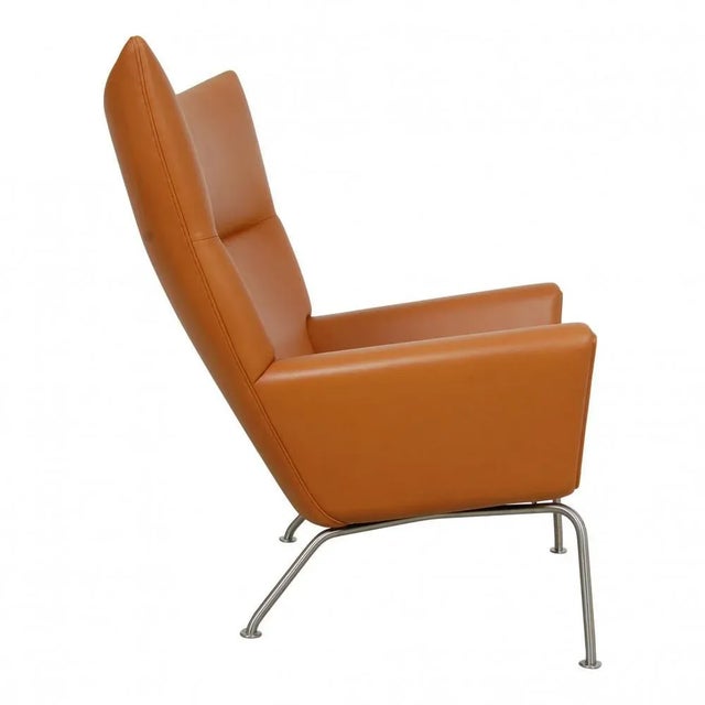 Cognac Anilin Leather Wingchair by Hans J. Wegner for Carl Hansen & Søn, 1990s For Sale - Image 3 of 10