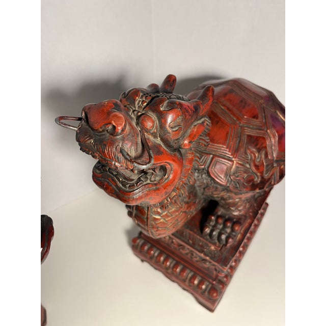 Late 19th Century Pair of Late 19th Century Hand Carved Wood Antique Chinese Longgui Dragons Aka Dragon Turtles For Sale - Image 5 of 12