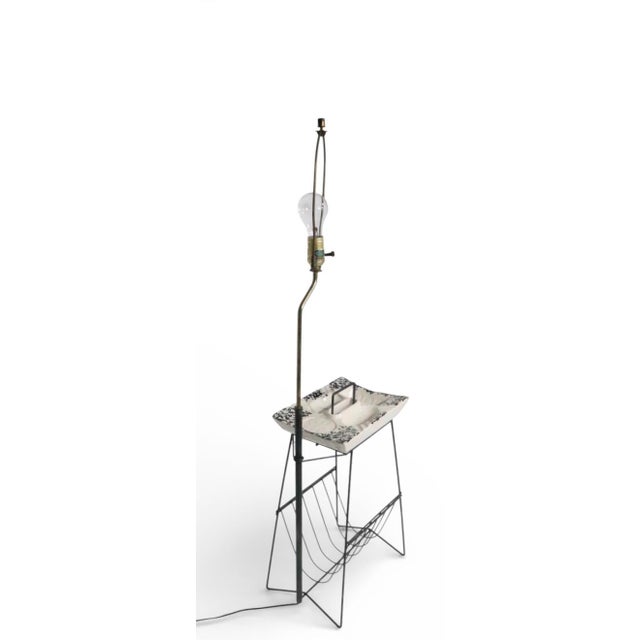 Mid Century Wrought Iron and Ceramic Floor Lamp Ashtray C. 1950's For Sale - Image 4 of 11