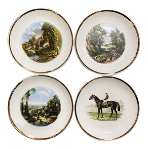 English Traditional Scenic Equestrian Catchall Trinket Dishes - Set of 4