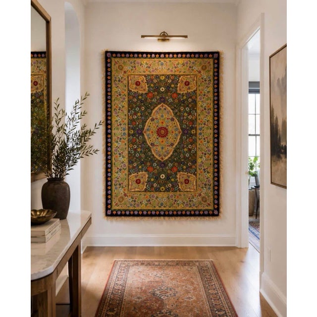 Textile Vintage Indian Jeweled Hand Embroidered Floral Wall Tapestry Textile 72” X 50” For Sale - Image 7 of 7