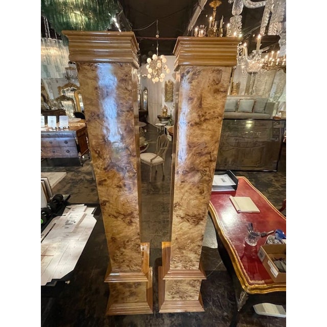 Mid 20th Century Pair of Italian Burl Walnut Columns For Sale - Image 5 of 9