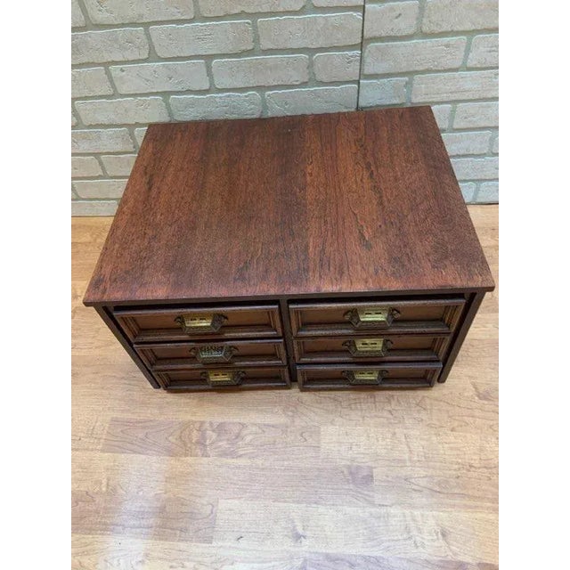 Antique Campaign Style Desk Top File Chest Cabinet For Sale - Image 4 of 6