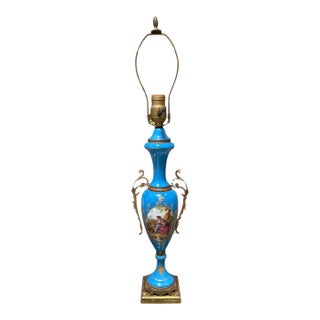 Antique Sevres Blue Scenic Porcelain Urn Now Table Lamp For Sale